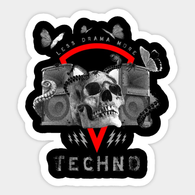 Hard Techno Less Drama Dark EDM Skull Sticker by shirtontour